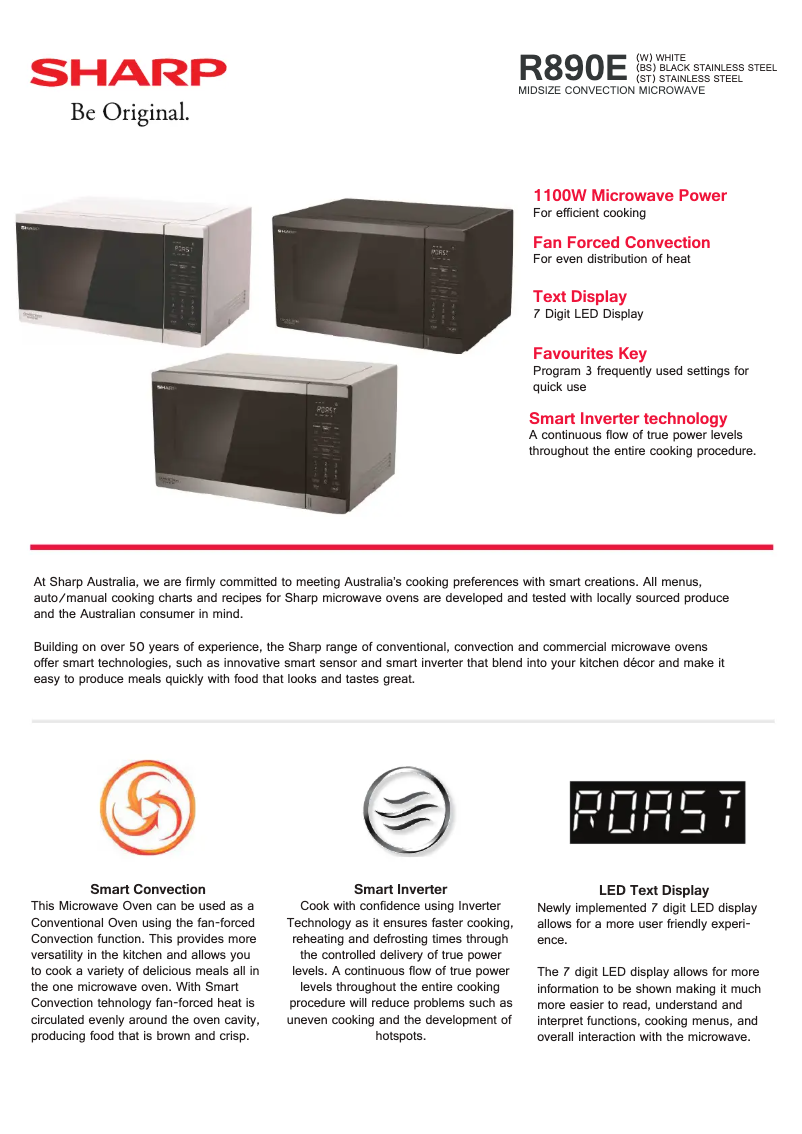 Página 1 del manual Ficha técnica Sharp R-890EST