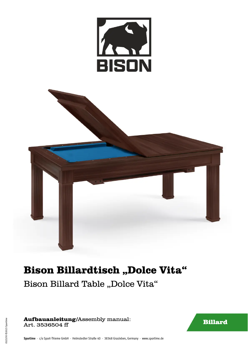 Page 1 de la notice Manuel utilisateur Bison Dolce Vita