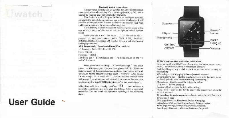 Page 1 de la notice Manuel utilisateur U8 U-Watch