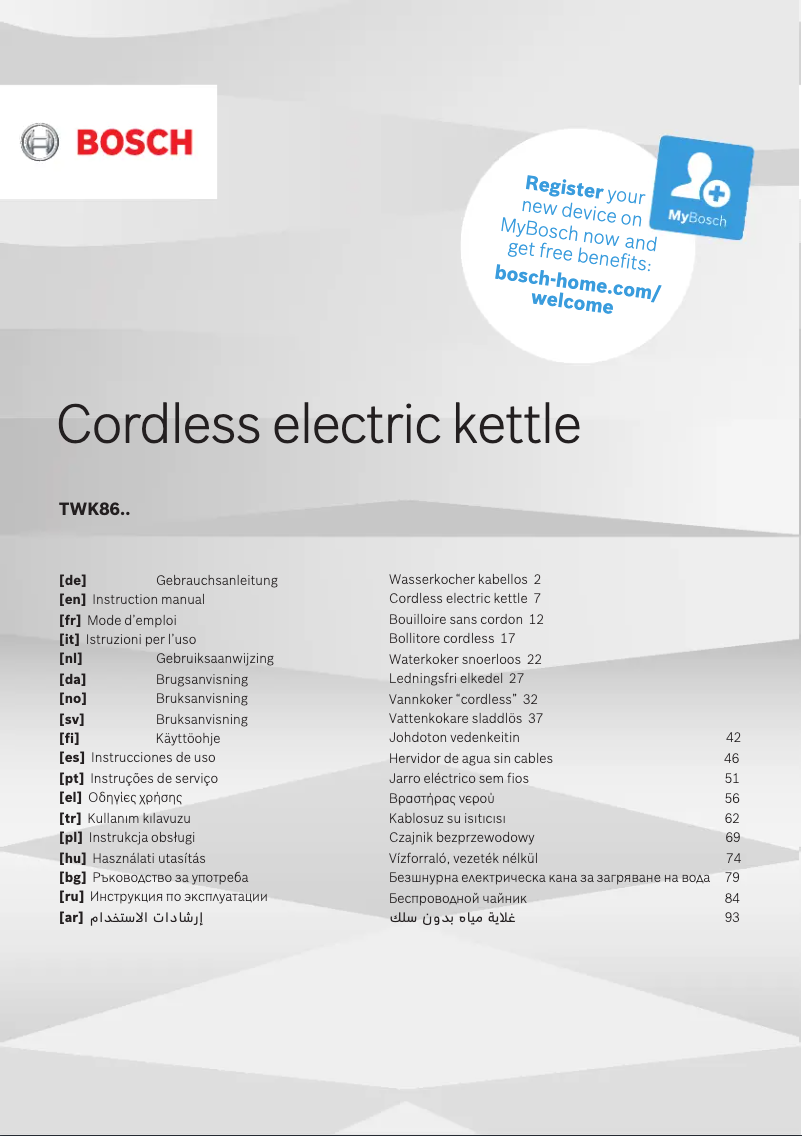 Page 1 de la notice Manuel utilisateur Bosch TWK8619P