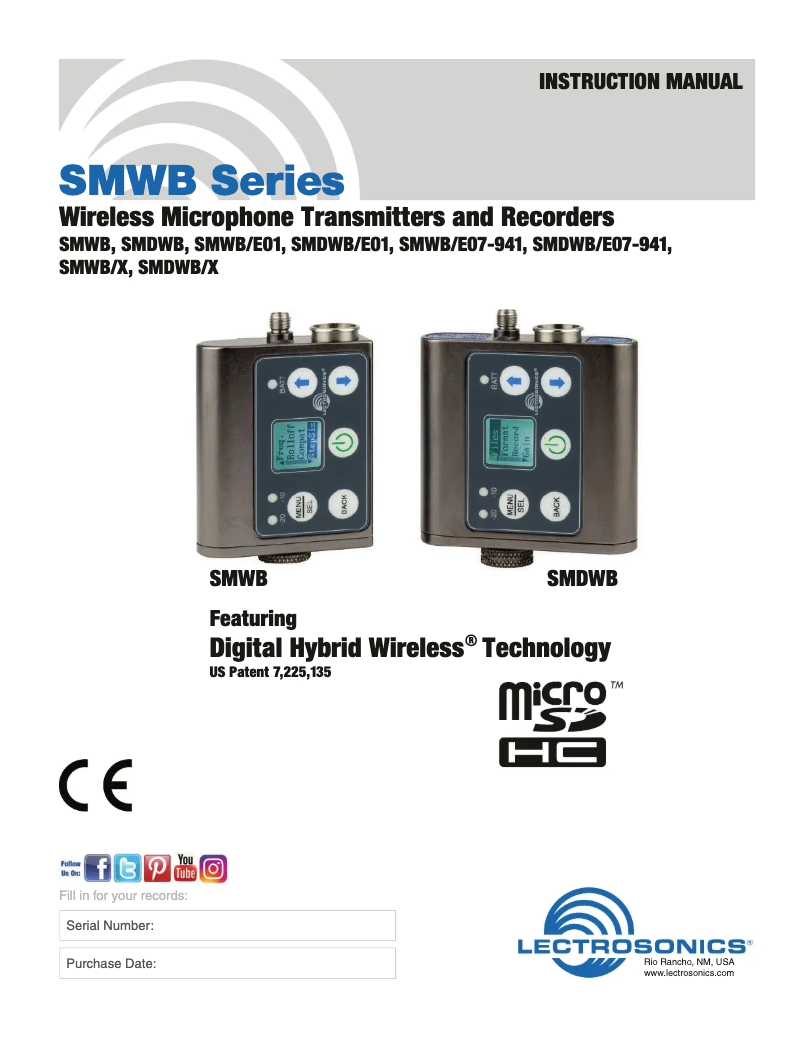 Page 1 of the manual User Manual Lectrosonics SMWB/E07-941