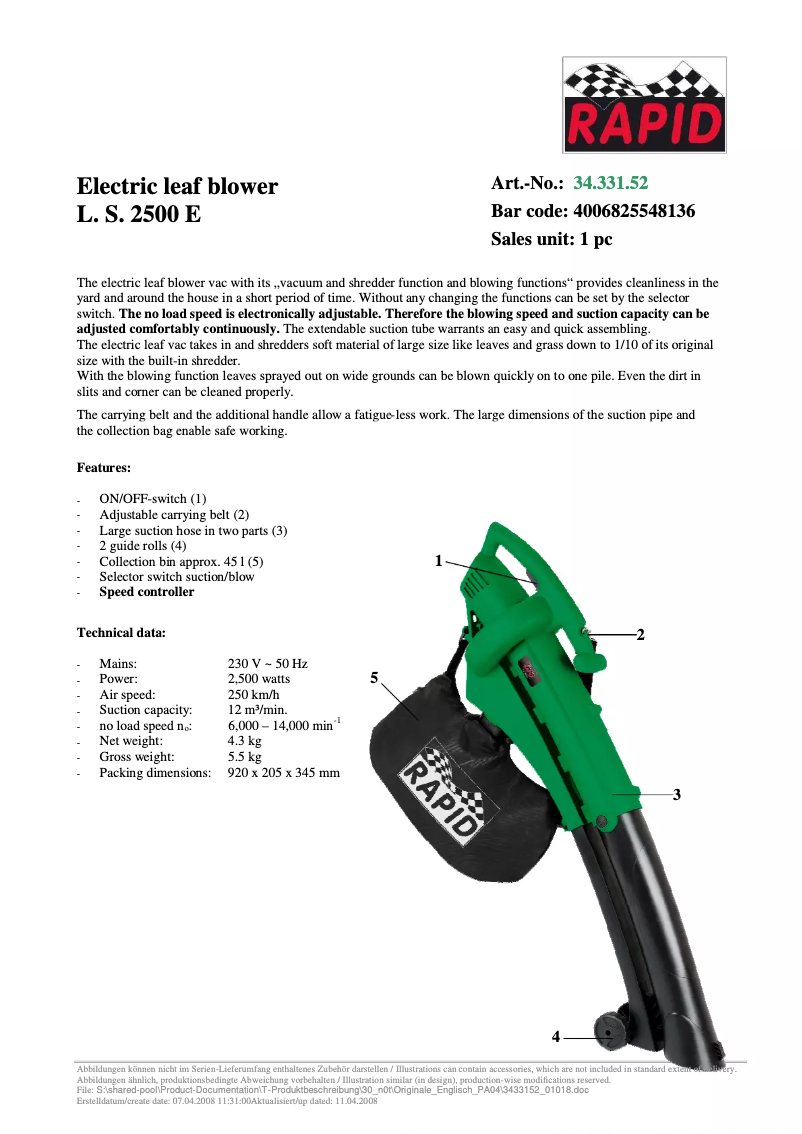 Página 1 del manual Manual de usuario Rapid L.S. 2500 E