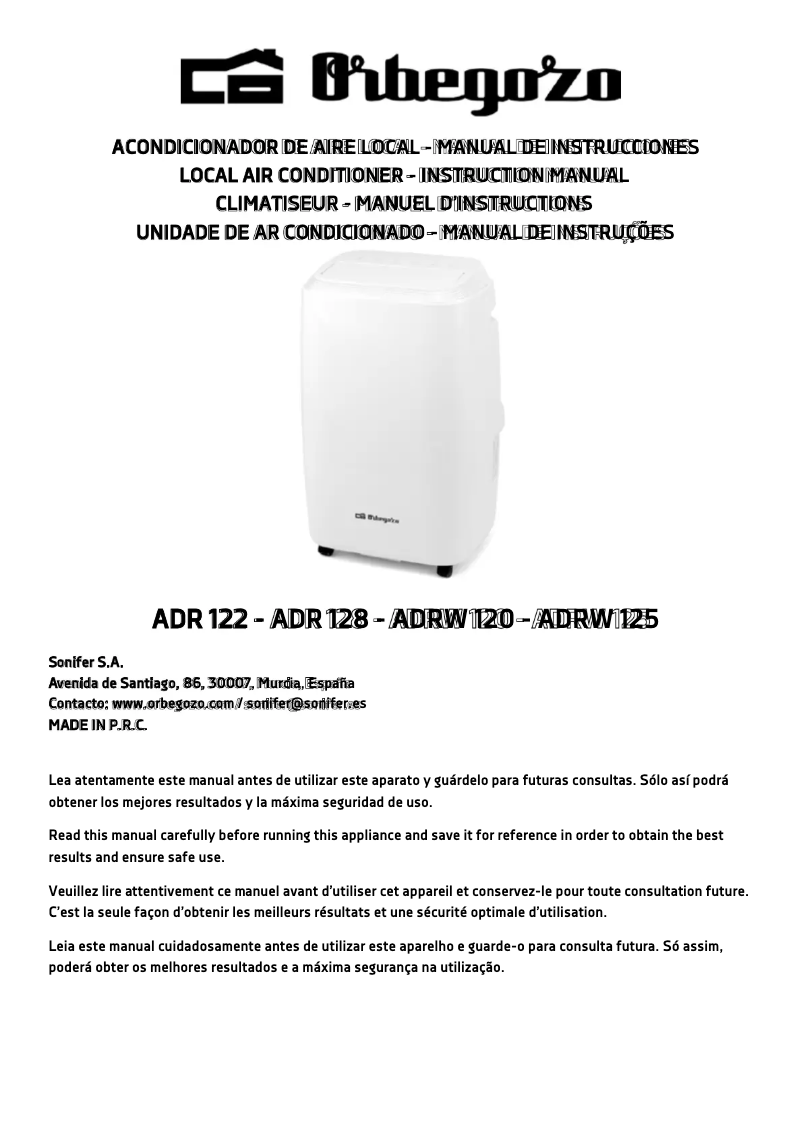 Page 1 de la notice Manuel utilisateur Orbegozo ADRW 120