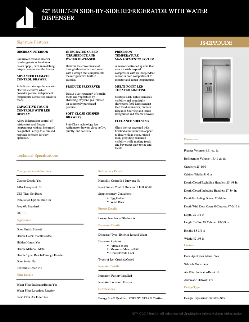 Page 1 de la notice Fiche technique Whirlpool JS42PPDUDE