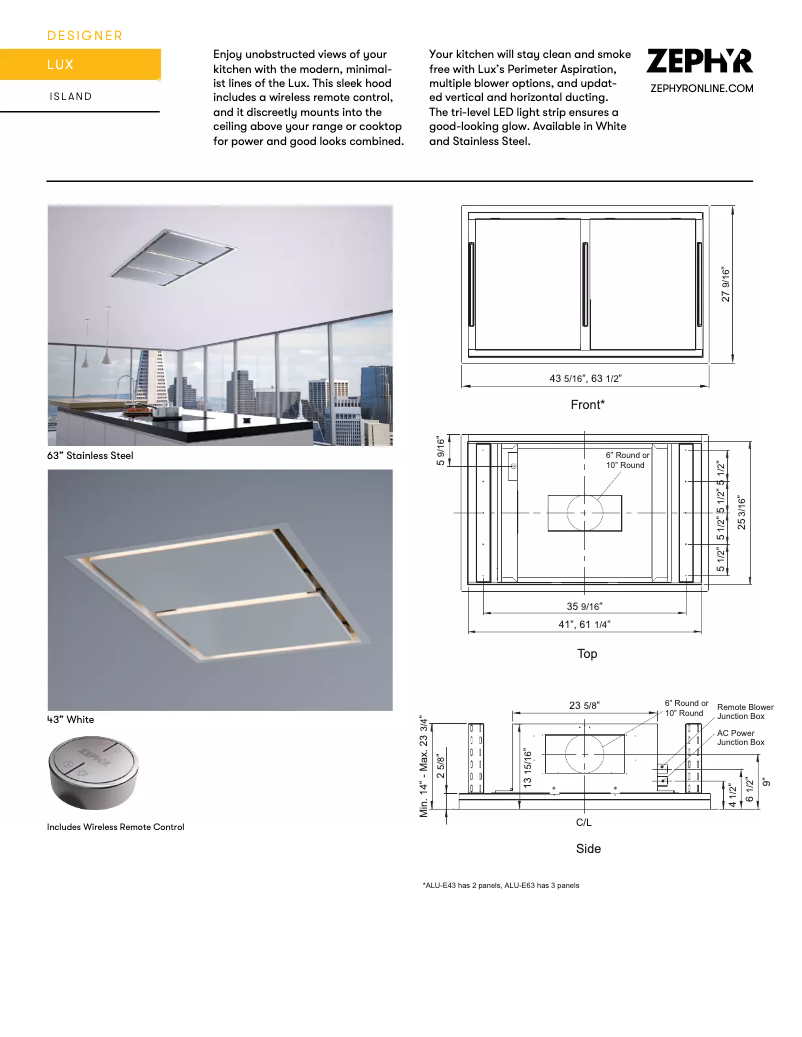 Página 1 del manual Ficha técnica Zephyr ALU-E63BWX