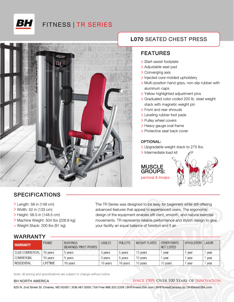 Page 1 de la notice Fiche technique BH Fitness L070