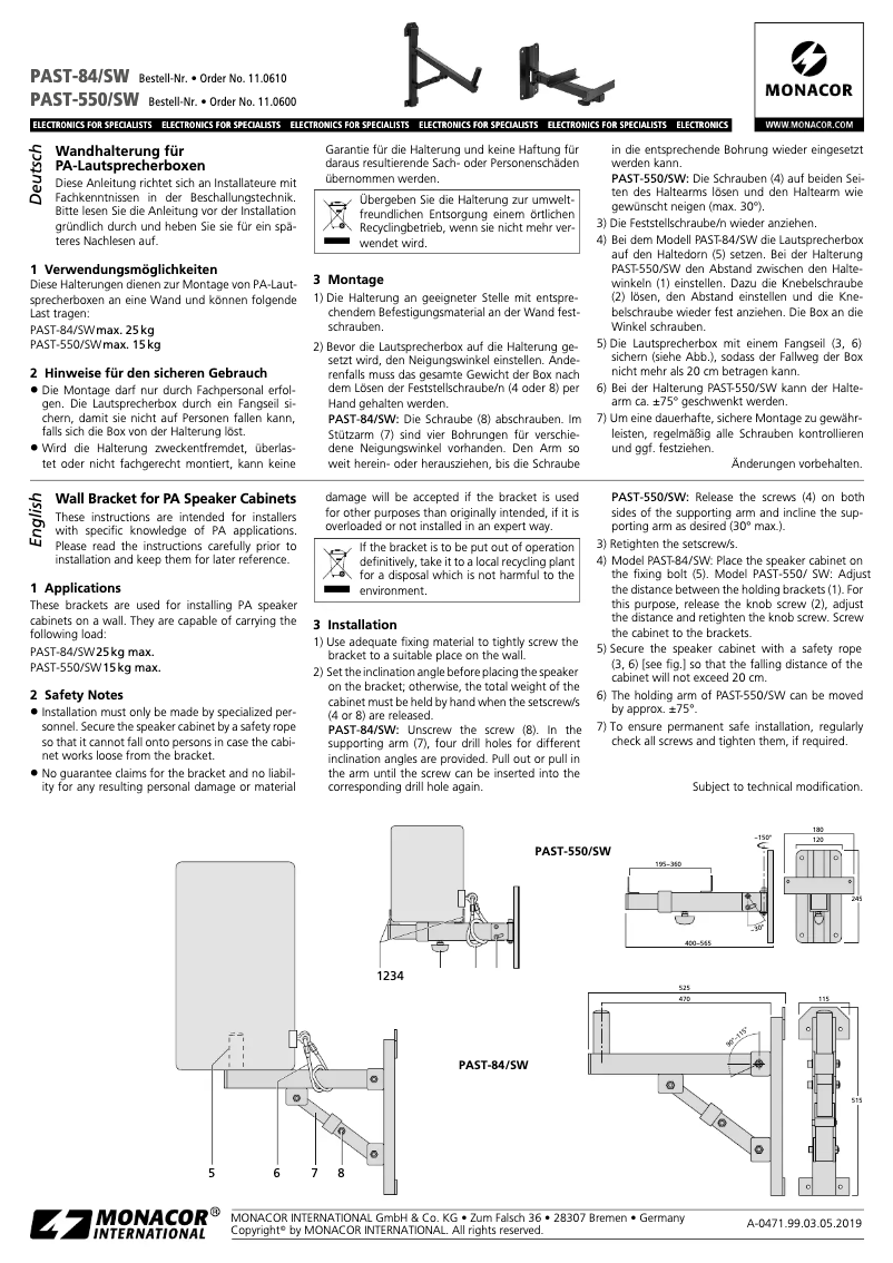 Page 1 de la notice Manuel utilisateur Monacor PAST-84/SW