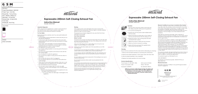 Page 1 de la notice Manuel utilisateur Mistral MA01021