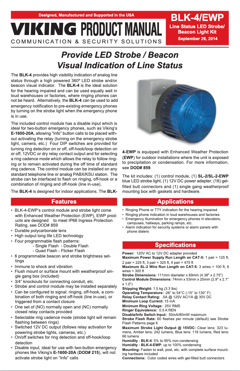 Page 1 de la notice Manuel utilisateur Viking BLK-4