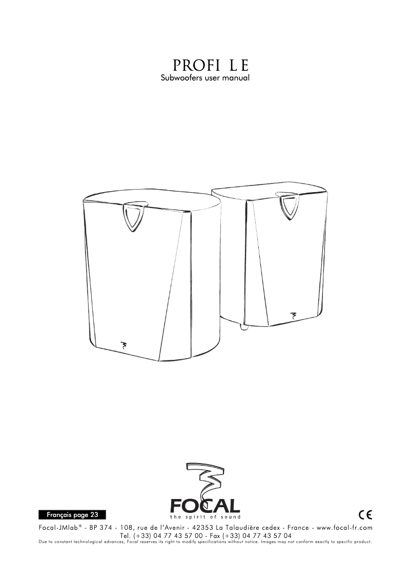 Page 1 de la notice Manuel utilisateur Focal Profile SW 908
