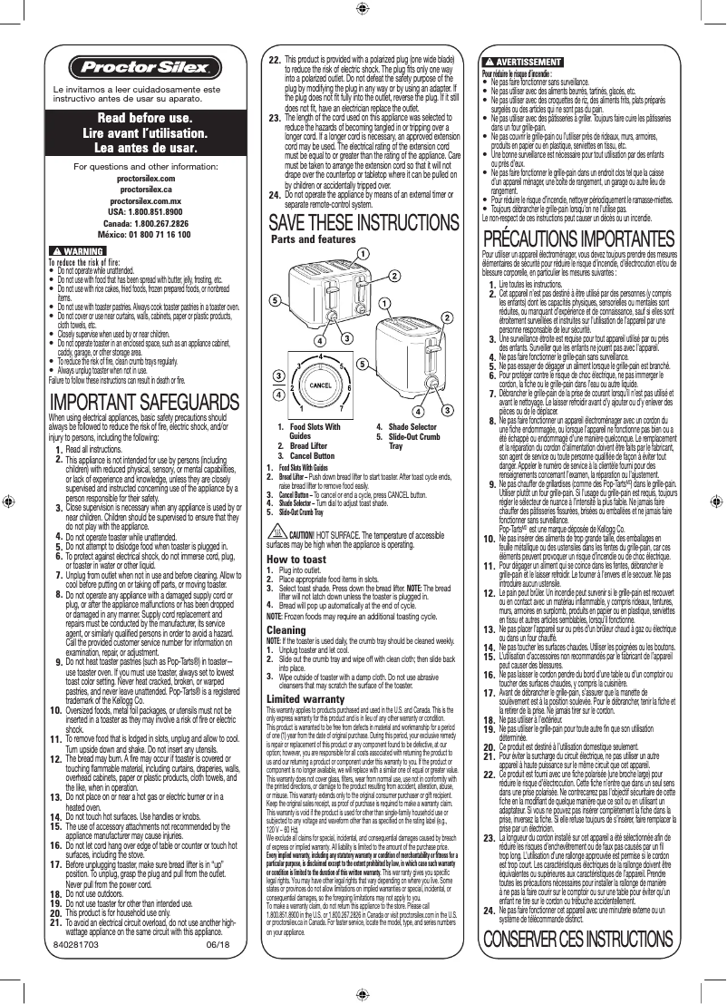 Página 1 del manual Manual de usuario Proctor Silex 22215PS
