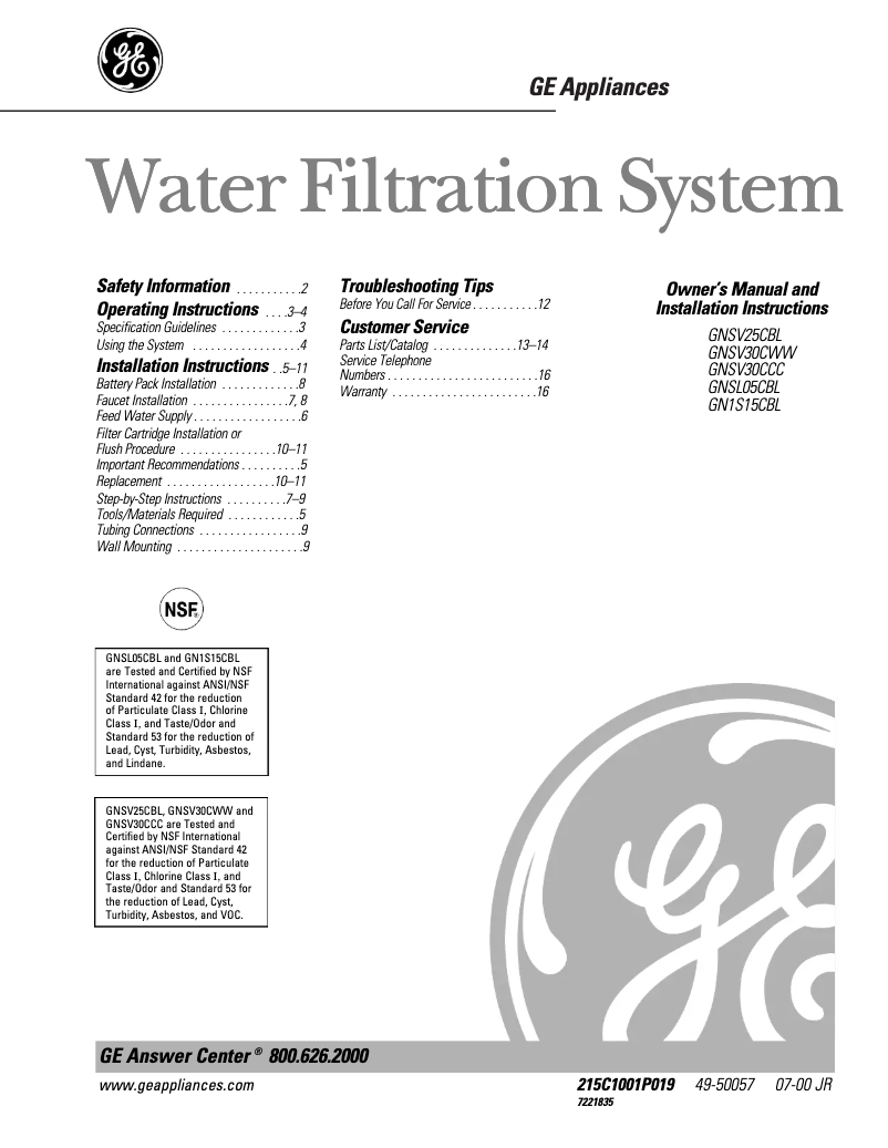 Página 1 del manual Manual de uso y mantenimiento GE GN1S15CBL