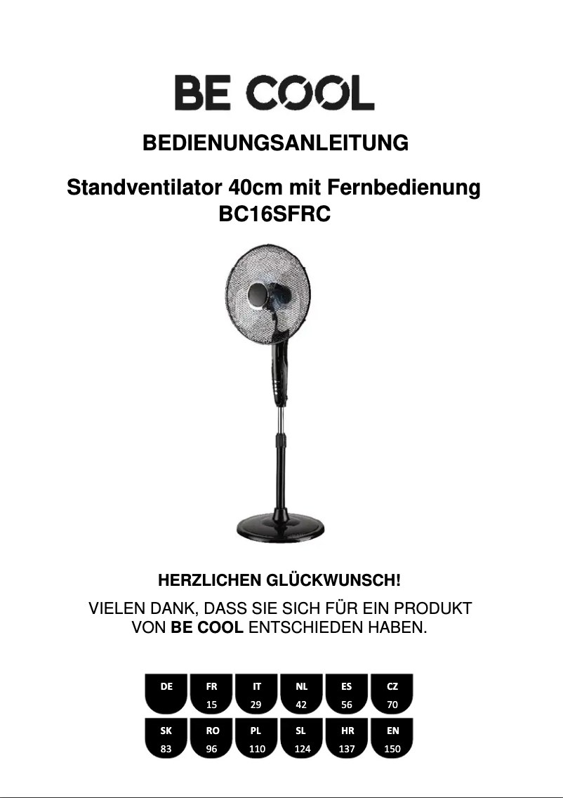 Page 1 de la notice Manuel utilisateur Be Cool BC16SFRC