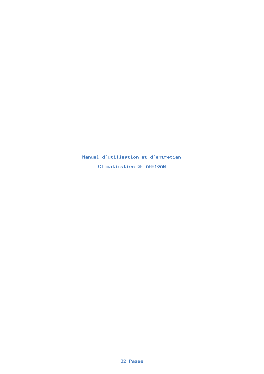 Page 1 de la notice Manuel d'utilisation et d'entretien GE AHH10AW