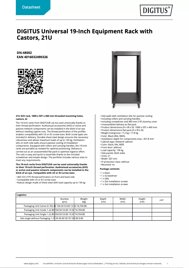 Page 1 de la notice Manuel utilisateur Digitus DN-48002