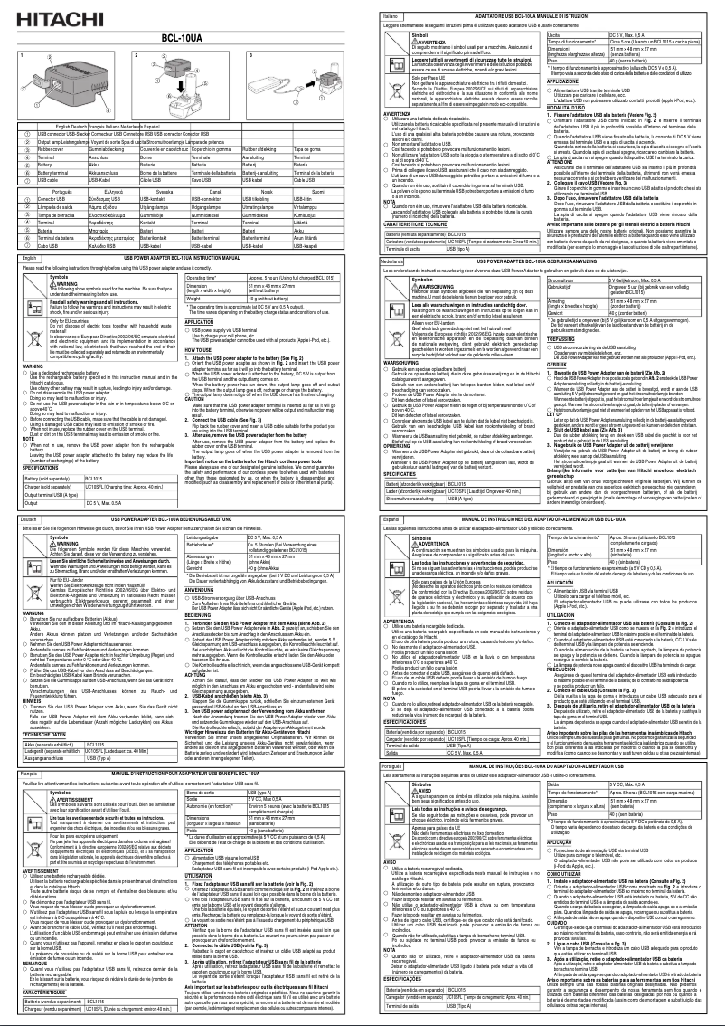 Page 1 de la notice Manuel utilisateur Hitachi BCL-10UA