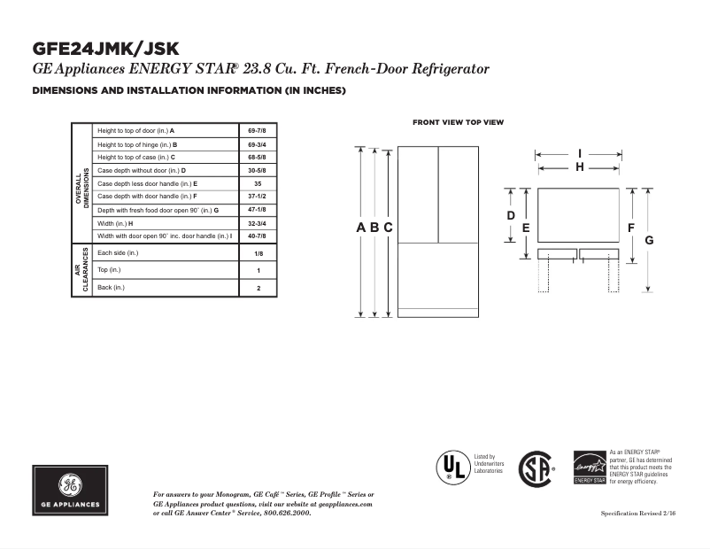Page n°1 - Fiche technique GE GFE24JSKSS
