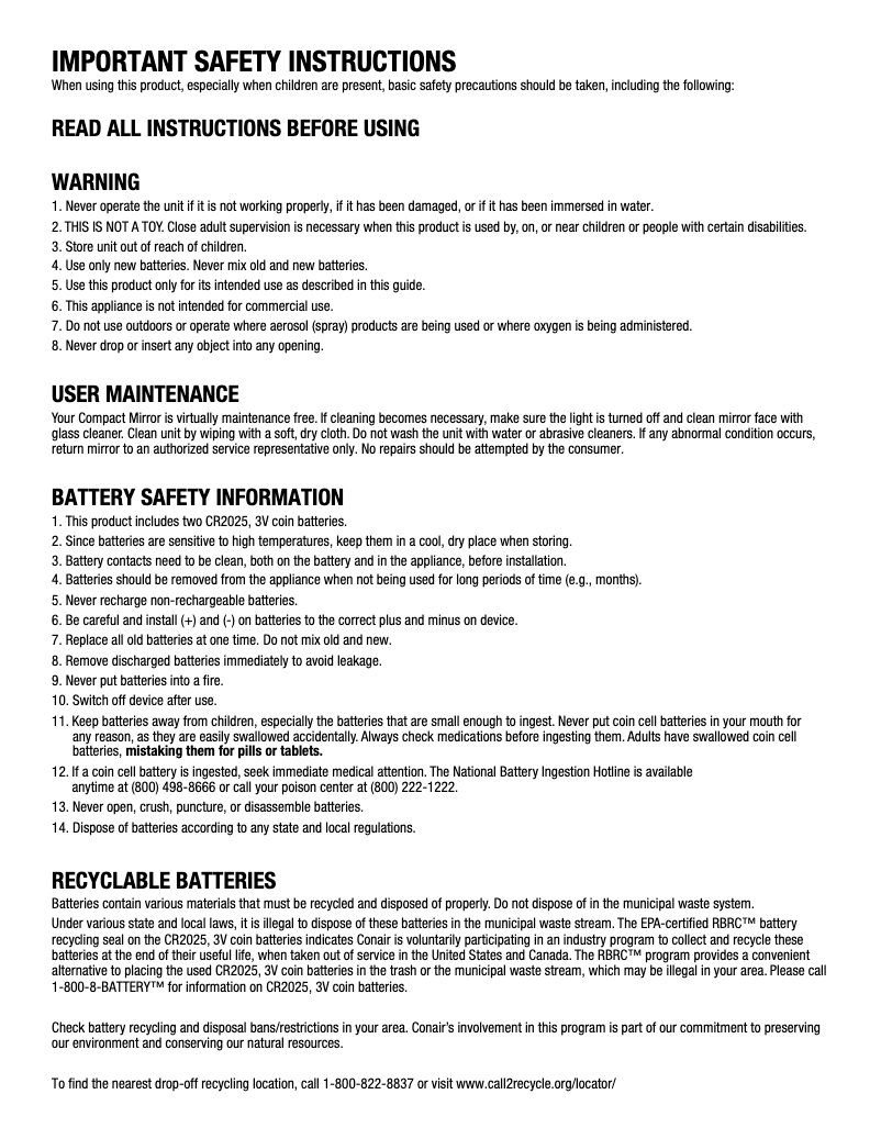 Page 1 de la notice Manuel utilisateur Conair Reflections BE13