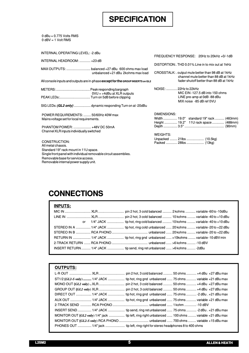 Page 1 de la notice Manuel utilisateur Allen & Heath GL2