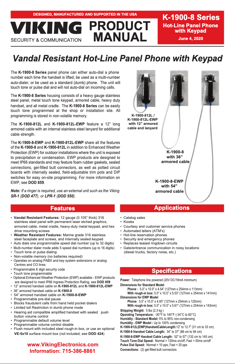 Page 1 de la notice Manuel utilisateur Viking K-1900-8