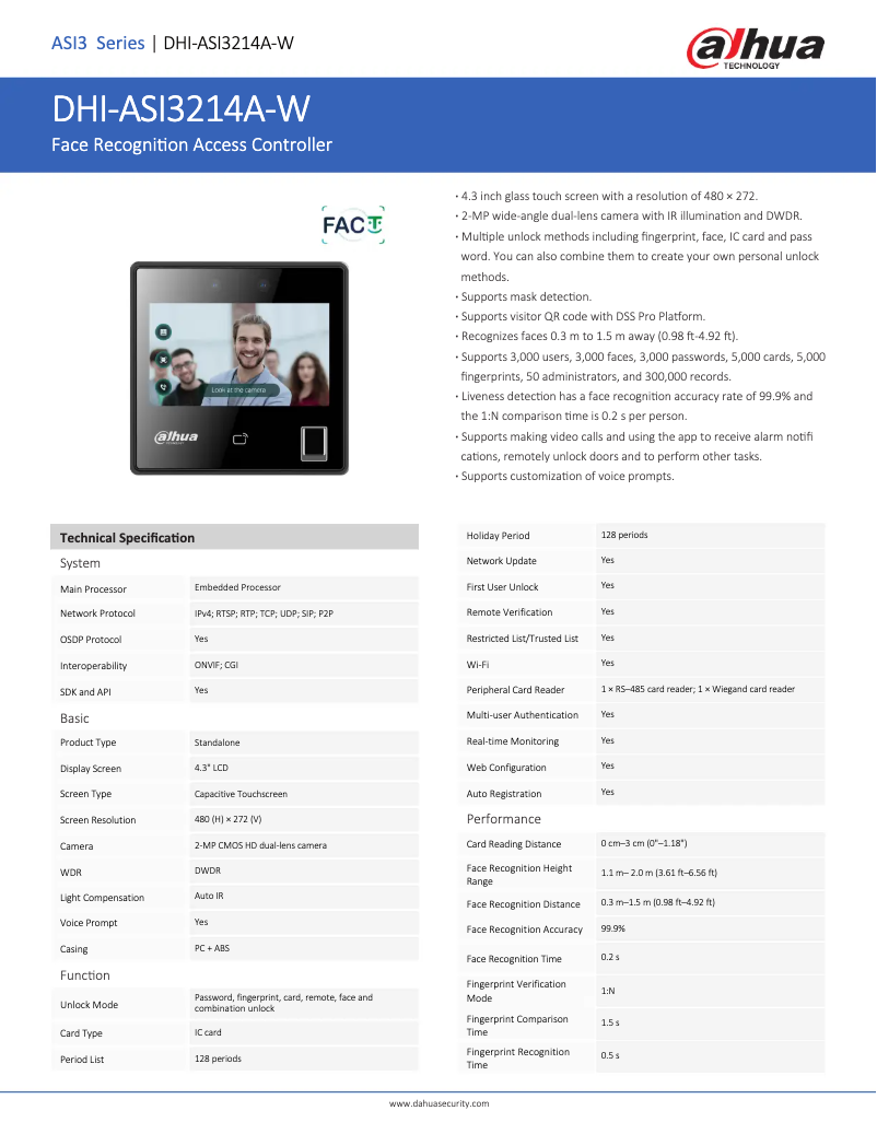 Page 1 de la notice Fiche technique Dahua Technology ASI3214A-W
