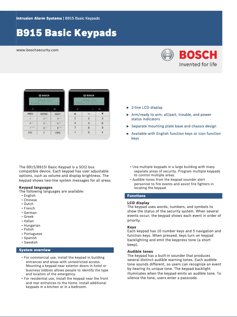 Page 1 de la notice Manuel utilisateur Bosch B915