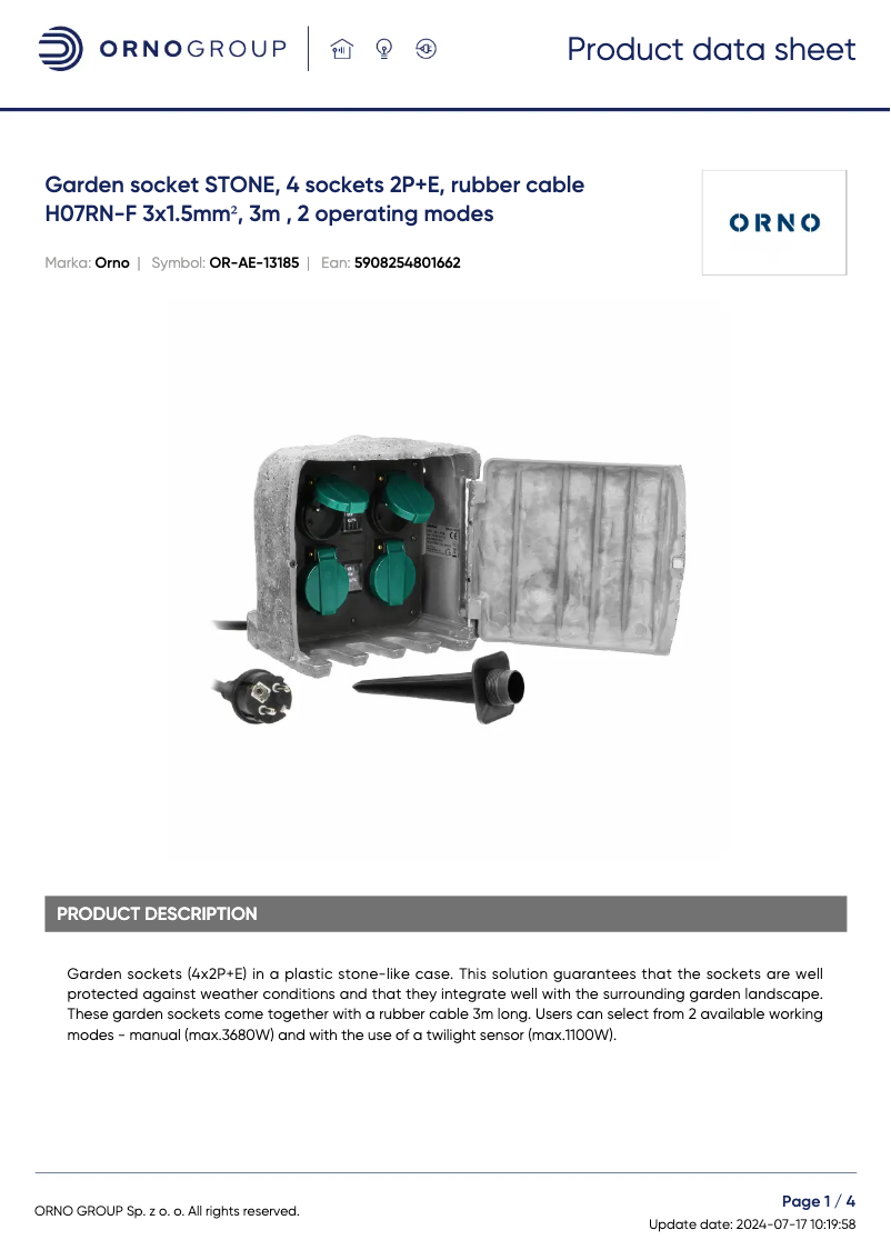 Página 1 del manual Ficha técnica ORNO OR-AE-13185