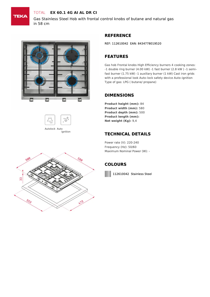 Página 1 del manual Ficha técnica Teka EX 60.1 4G AI AL DR
