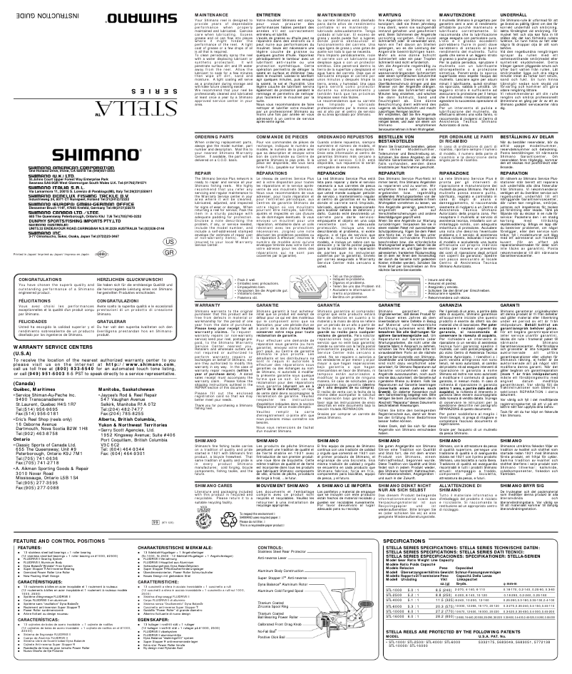 Page 1 de la notice Manuel utilisateur Shimano Stella 10000