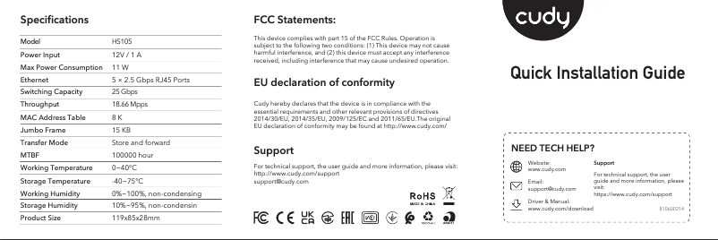 Page 1 de la notice Manuel utilisateur Cudy HS105