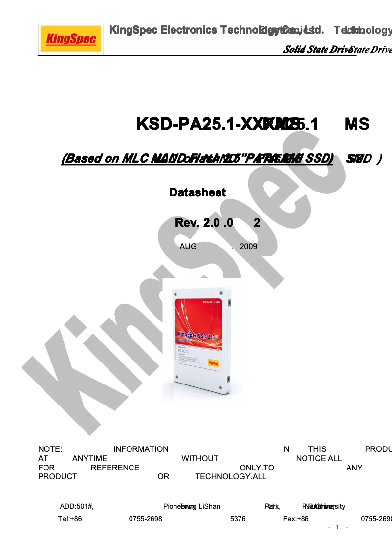 Page 1 de la notice Manuel utilisateur KingSpec KSD-PA25.1-032MS