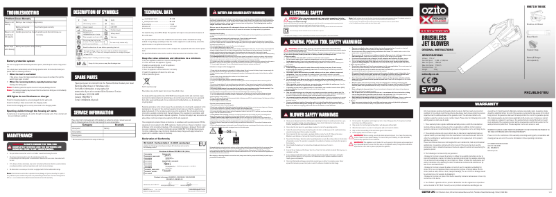 Page 1 de la notice Manuel utilisateur Ozito PXCJBLS-018U