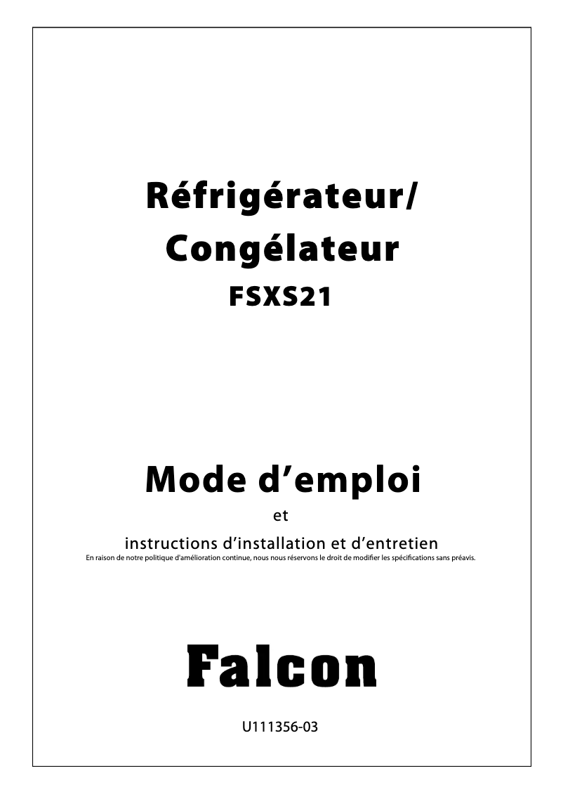 Page 1 de la notice Manuel utilisateur Falcon FSXS21