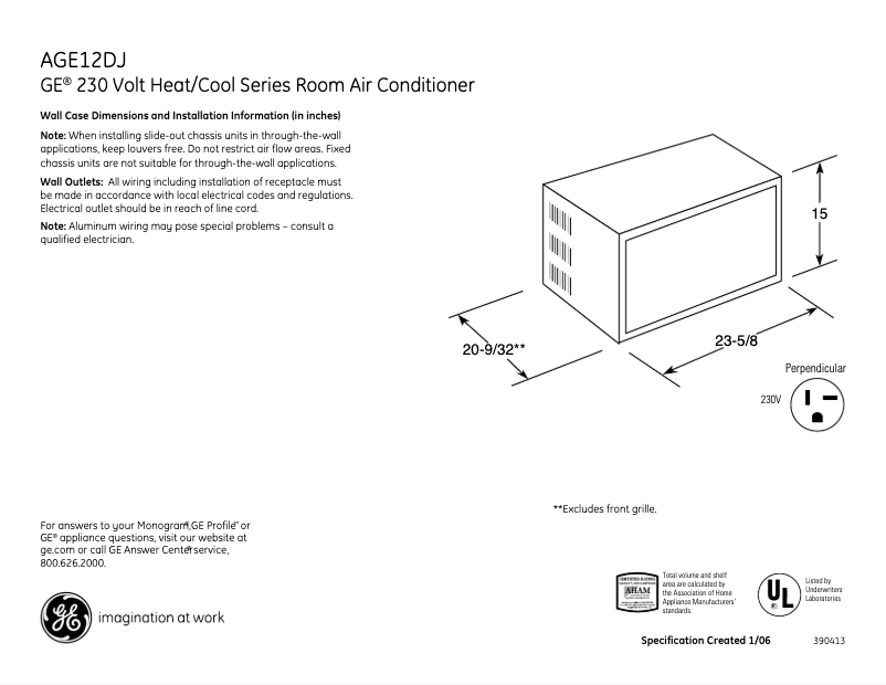 Page 1 de la notice Fiche technique GE A12DJ
