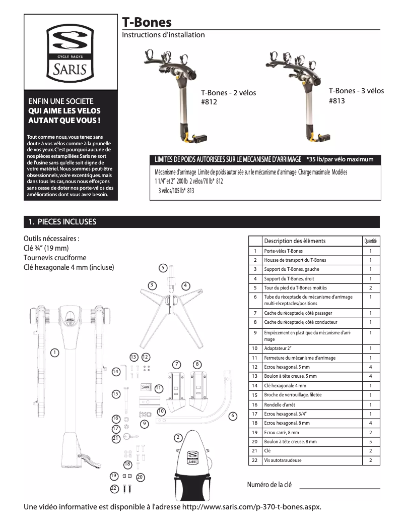 Page 1 of the manual User Manual Saris T-Bones