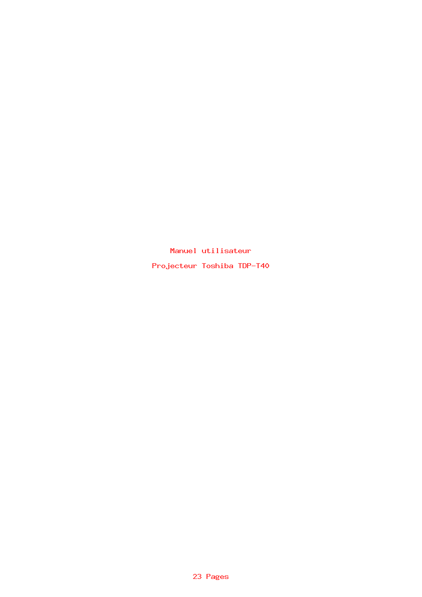 Page 1 de la notice Manuel utilisateur Toshiba TDP-T40