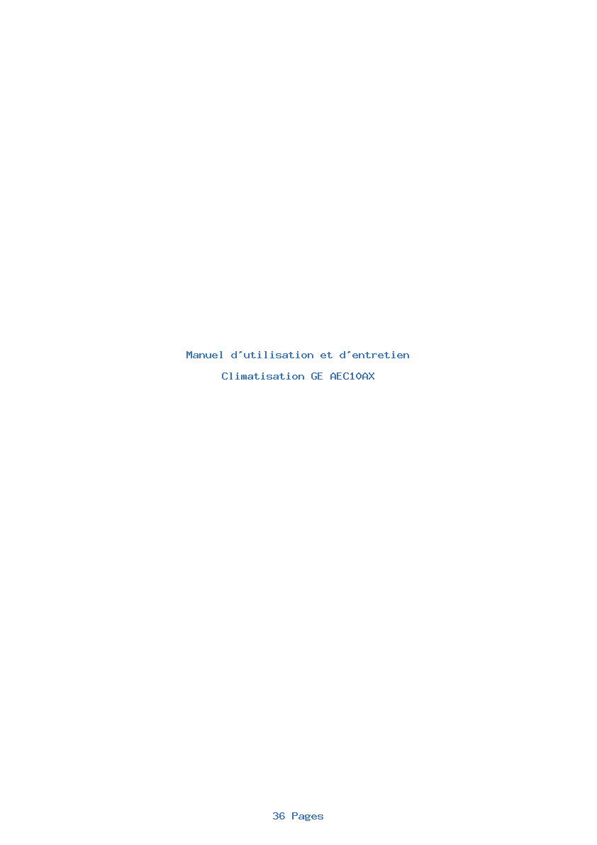Page 1 de la notice Manuel d'utilisation et d'entretien GE AEC10AX