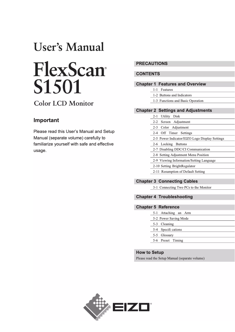 Page 1 de la notice Manuel utilisateur Eizo FlexScan S1501B