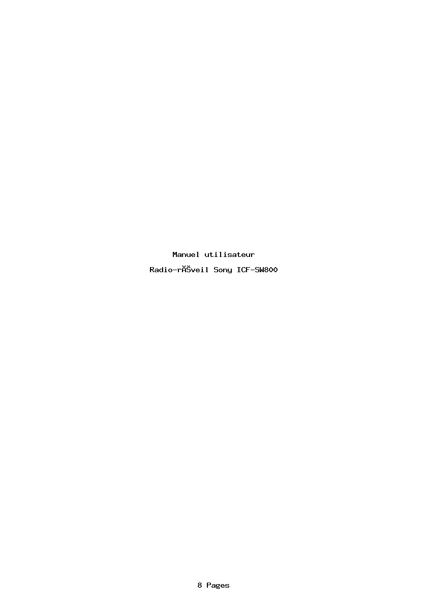 Page 1 de la notice Manuel utilisateur Sony ICF-SW800