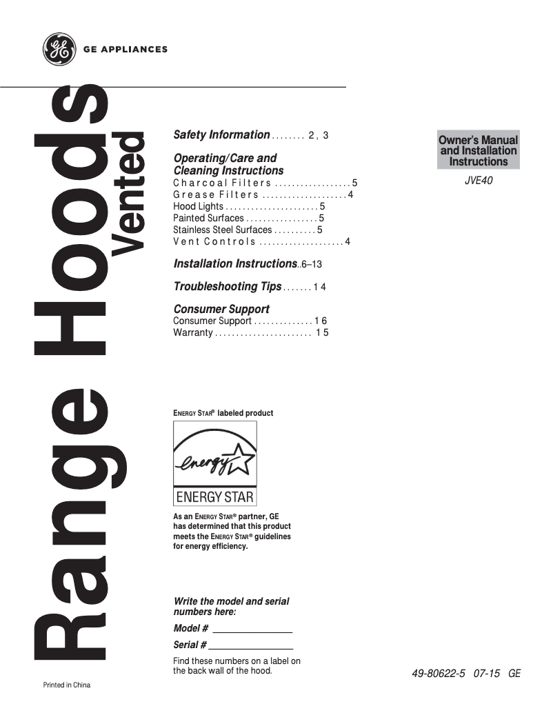 Página 1 del manual Manual de uso y mantenimiento GE JVE40DTBB