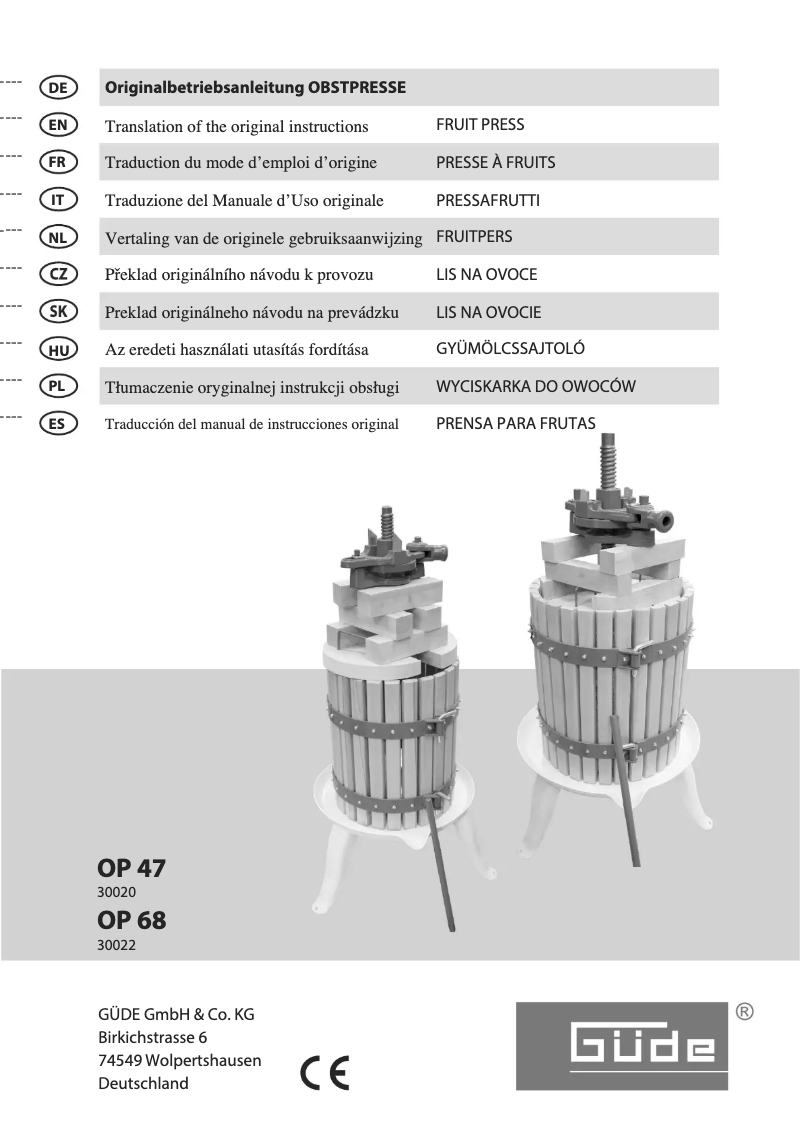 Page 1 de la notice Manuel utilisateur Güde OP 47