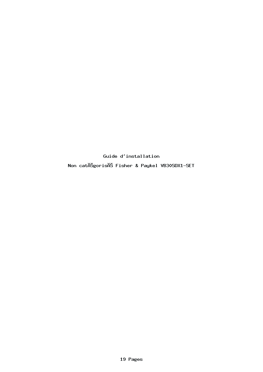 Page 1 de la notice Guide d'installation Fisher & Paykel VB30SDX1-SET