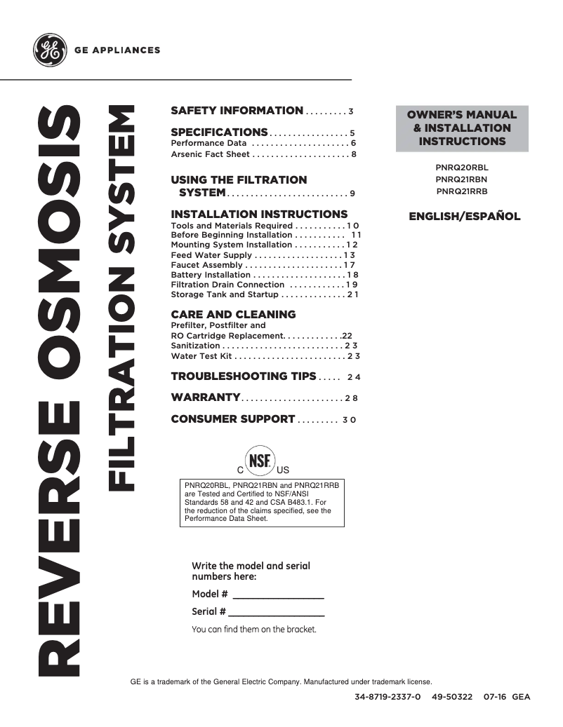 Page n°1 - Guide d'installation GE Profile PNRQ21RRB