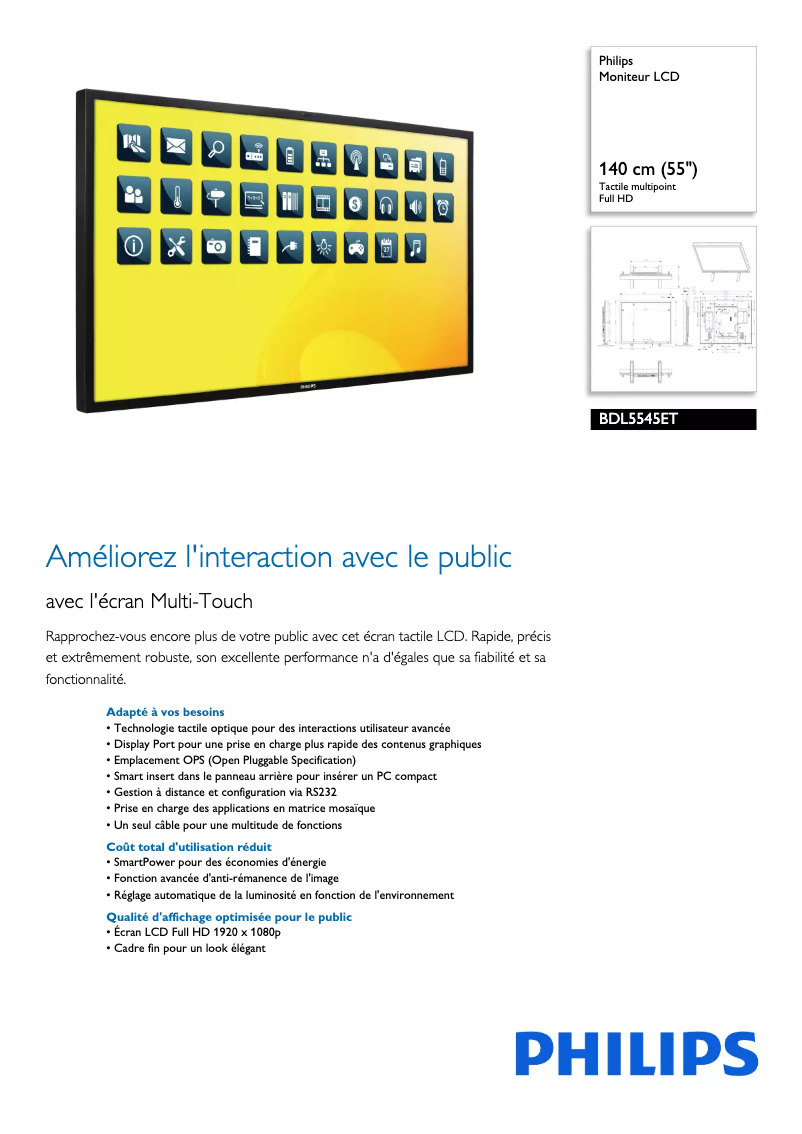 Page 1 of the manual Technical Sheet Philips BDL5545ET