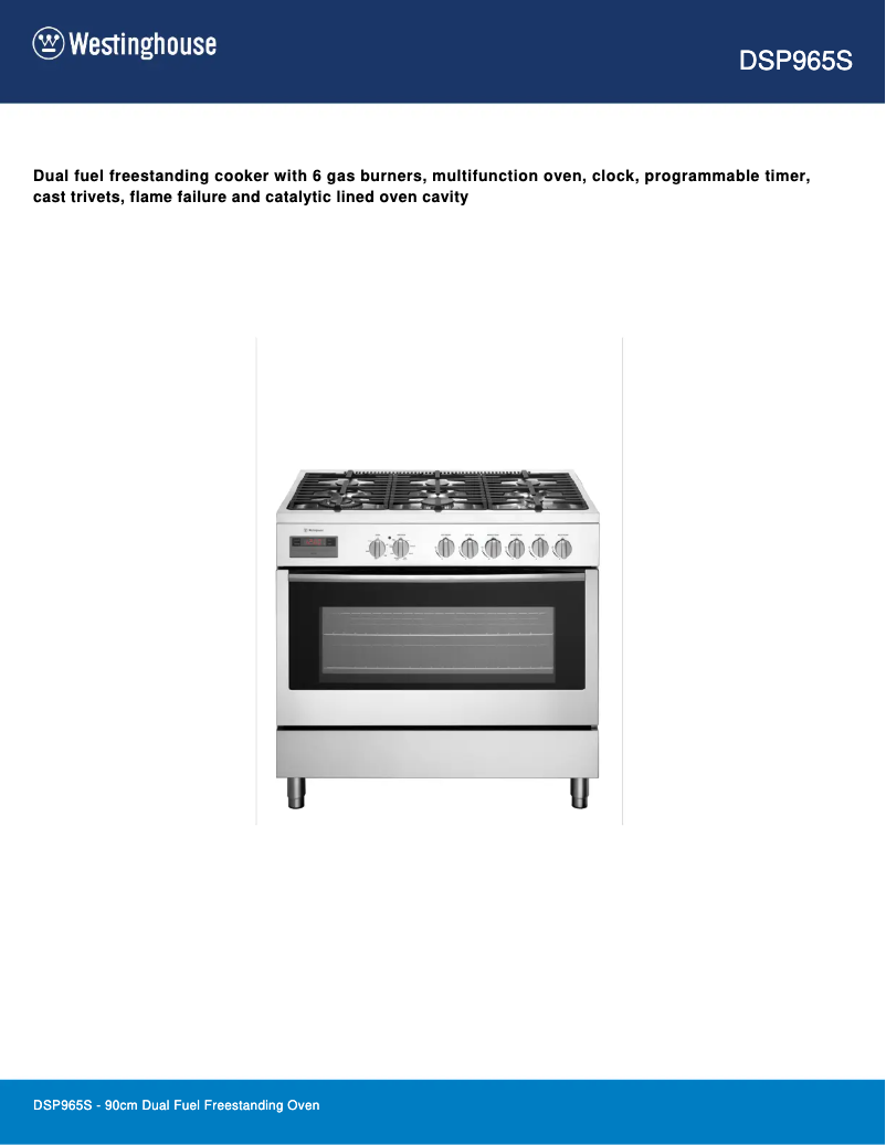 Page 1 of the manual Technical Sheet Westinghouse DSP965S
