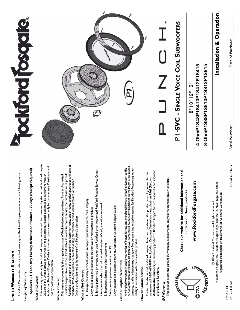 Página 1 del manual Manual de usuario Rockford Fosgate Punch P1S88