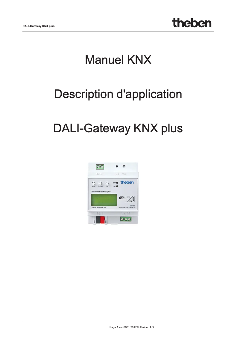 Page 1 de la notice Manuel utilisateur Theben DALI-Gateway KNX plus