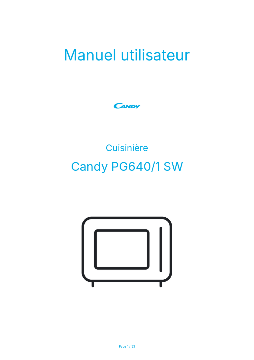 Page 1 de la notice Manuel utilisateur Candy PG640/1 SW