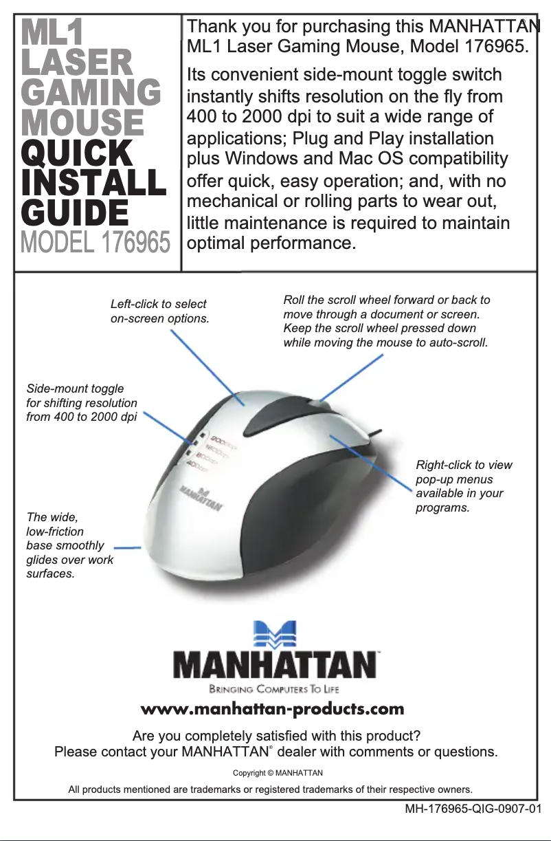 Page 1 de la notice Manuel utilisateur Manhattan ML1