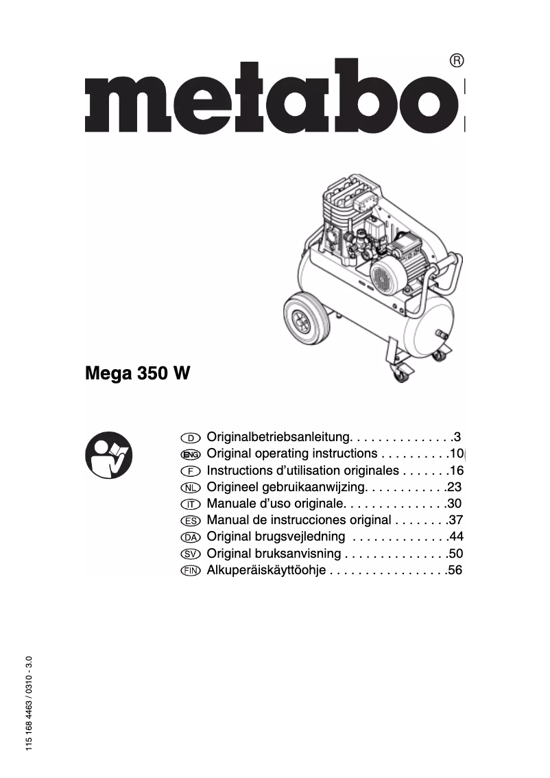 Page 1 of the manual User Manual Metabo MEGA 350 D